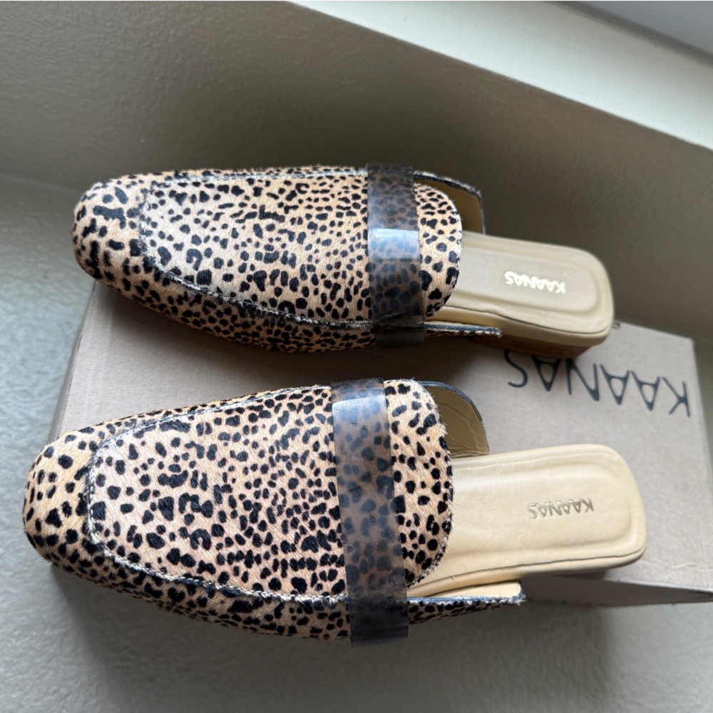 Kaanas Tan and Black Leopard Mules